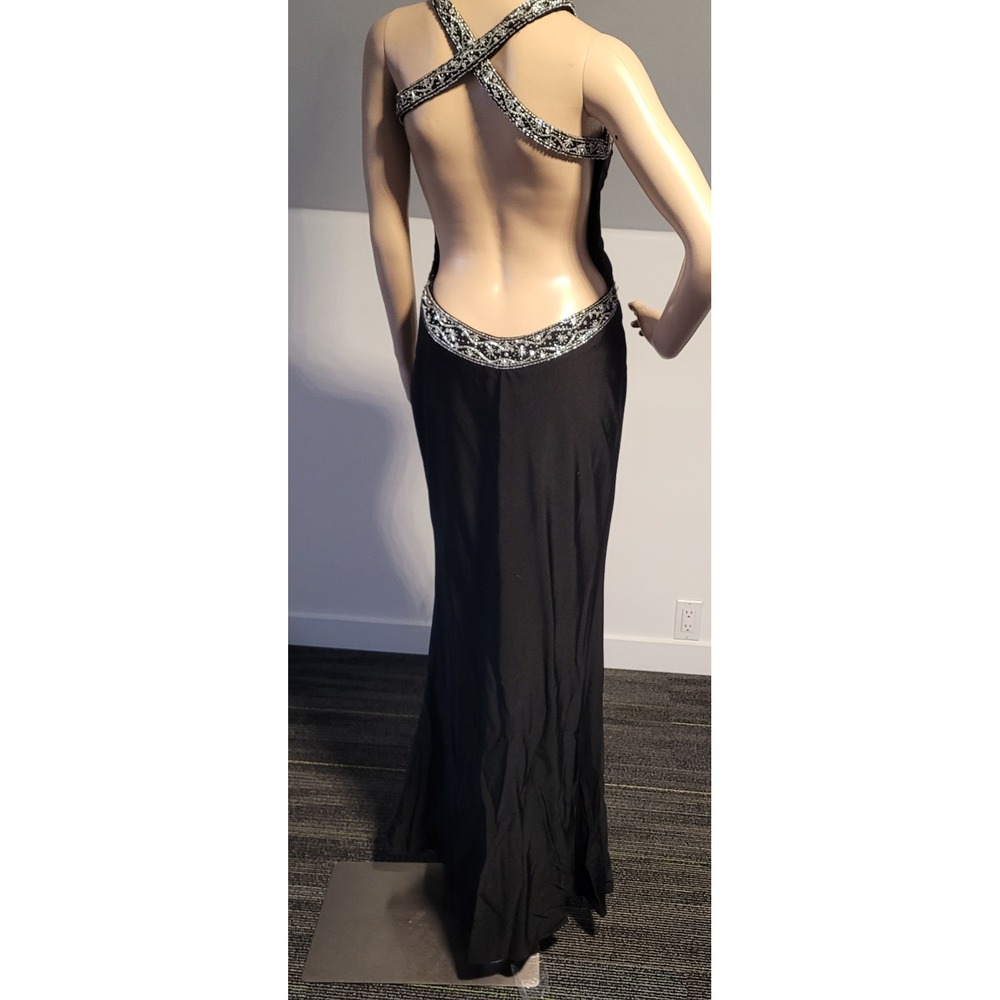 Ladies Black Elegant Dress With Side Zipper , Silver Beading Accents Size Small - Picture 10 of 15
